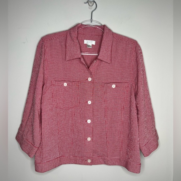 Christopher & Banks Tops - Christopher & Banks 3/4 sleeve button down jacket top. Red/white. Medium.